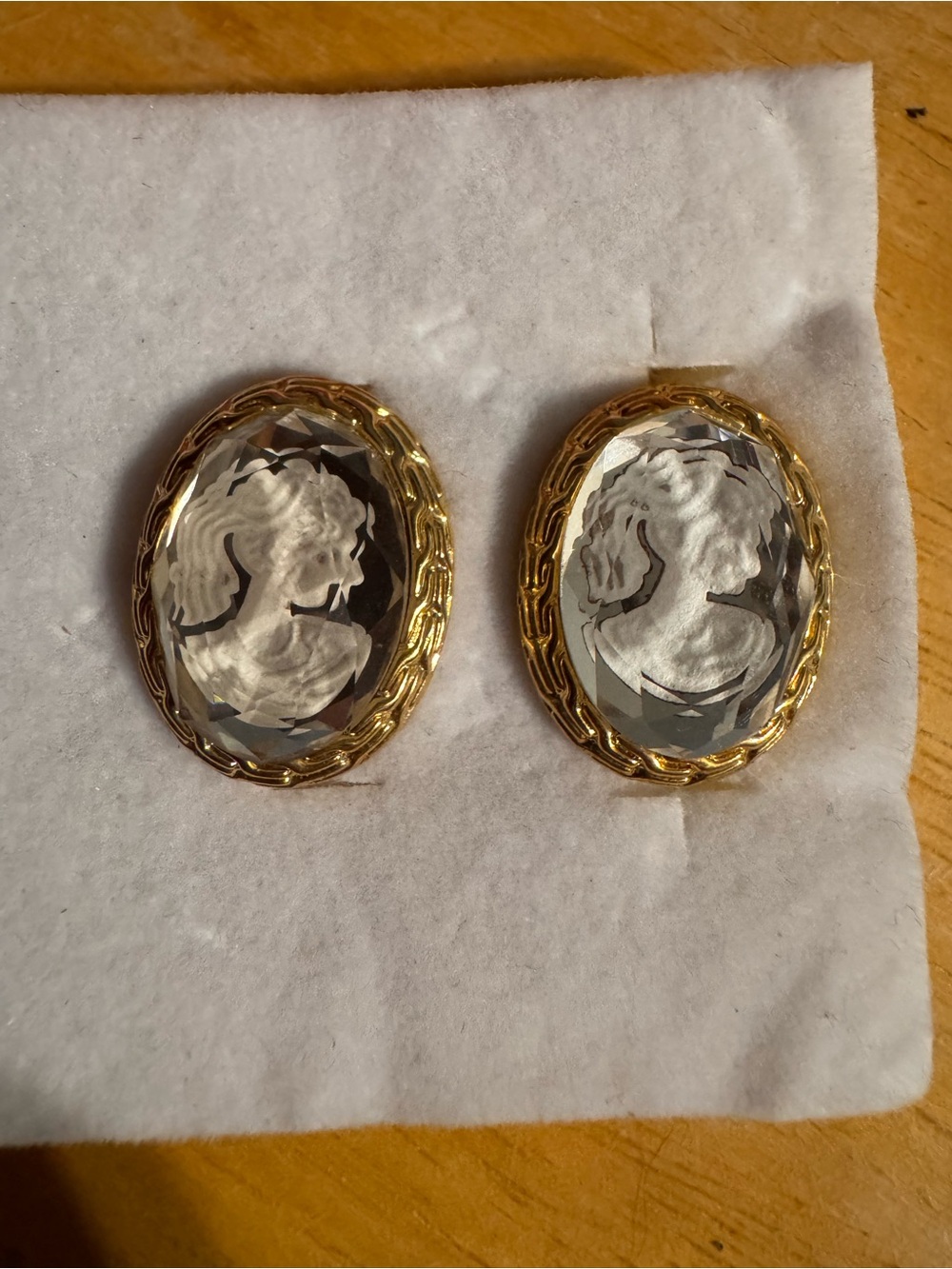 Gold Tone Reverse Cameo Statement Clip On Earrings